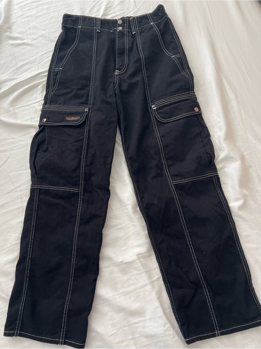 Urban Outfitters Black Wide Leg Cargo Pants with Contrast Stitching